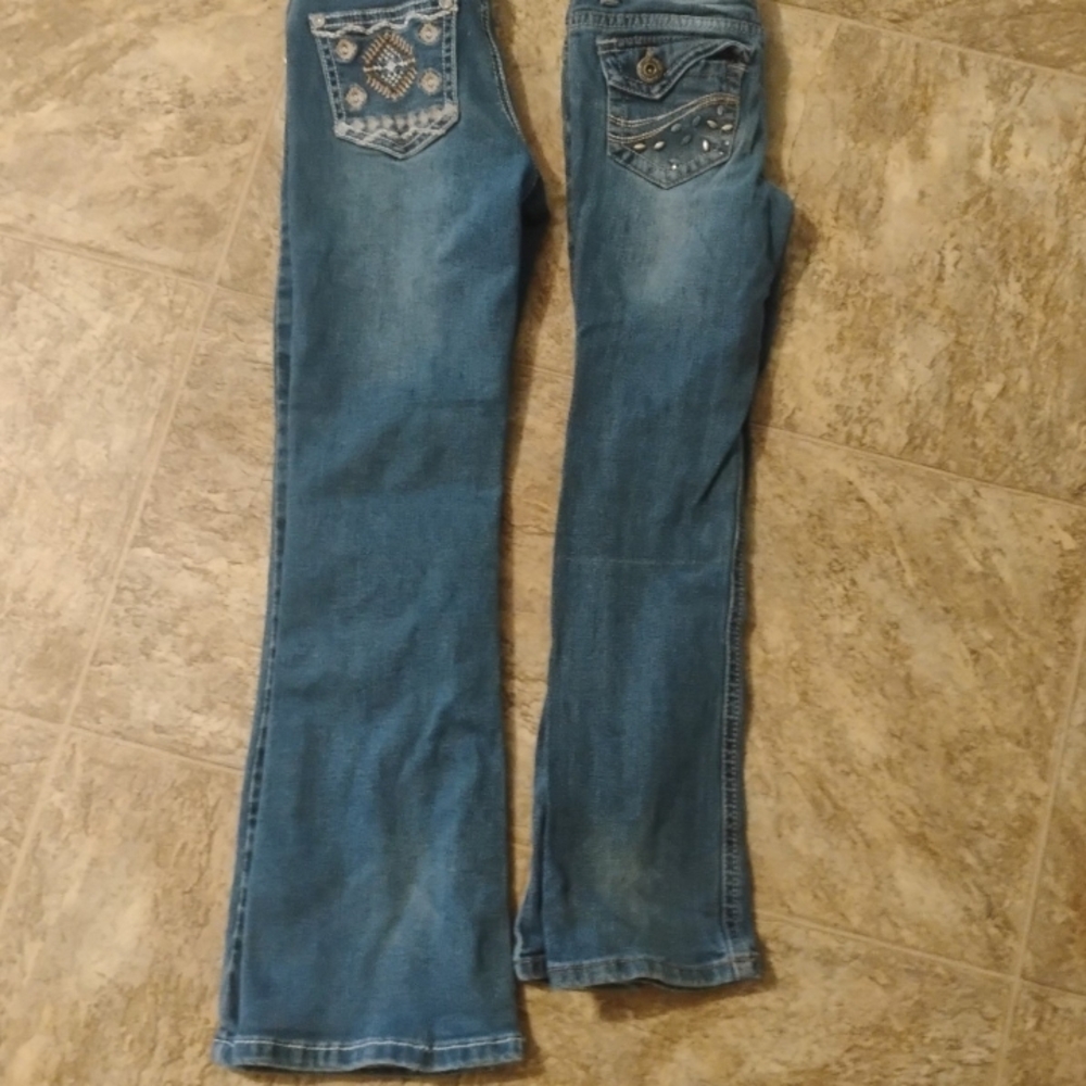 2 Girls 6 Blue Jeans with Embellished Pockets